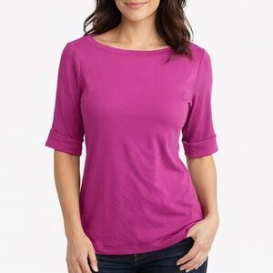 Ralph Lauren Women's Size Medium Shirt Short Sleeve Cotton Pink Rolled Sleeve